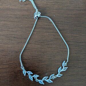 Bridesmaid bracelet leaf sparkly cubic zirconia adjustable size!